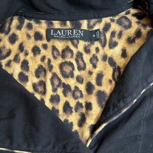 Lauren Ralph Lauren Black Pajamas Set with Leopard Print Interior, size M.